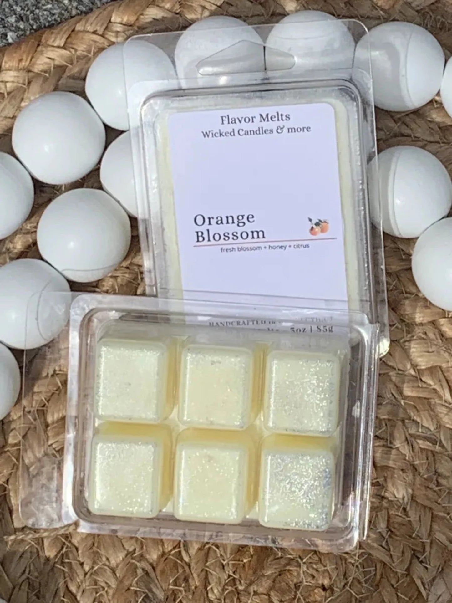 orange blossom soy wax melt scented with blossom, honey and citrus